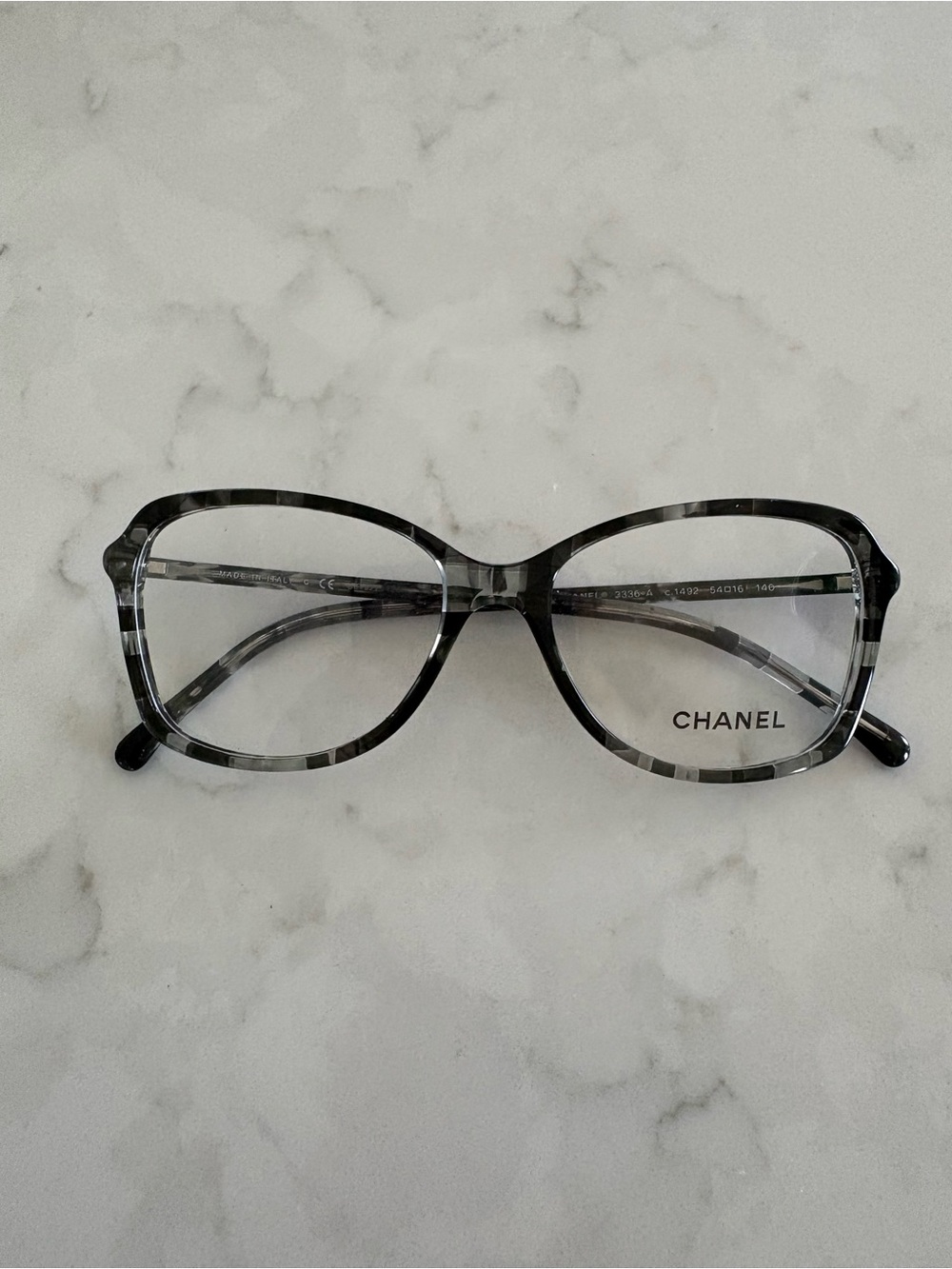 CHANEL Gray/Black Tortoiseshell-Pattern Women's Optical Glasses